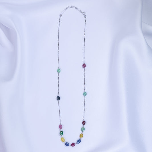Silver Multicolor Long chain Necklace