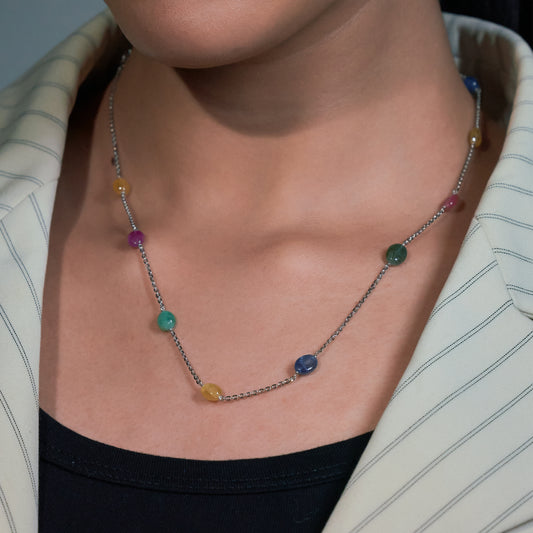 Silver Elegant Multicolor Gemstone chain Necklace
