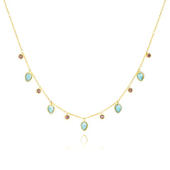 Celestial Larimar & Pink Tourmaline 925 Pure Silver Necklace