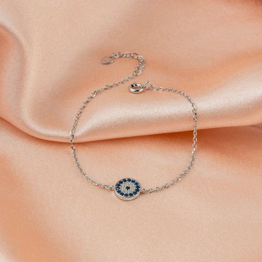 Pure Silver Celestial Halo Evil Eye Bracelet