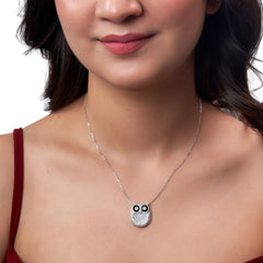 Silver Wise Owl Necklace pendant with Mother of Pearl and CZ