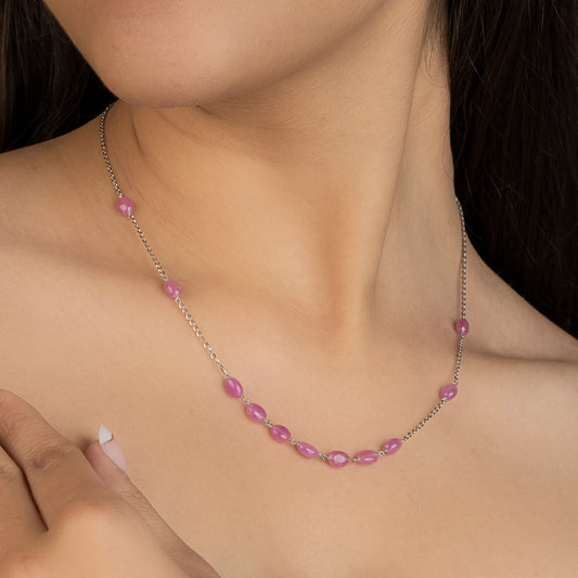 Pink Ruby Sterling Silver Necklace
