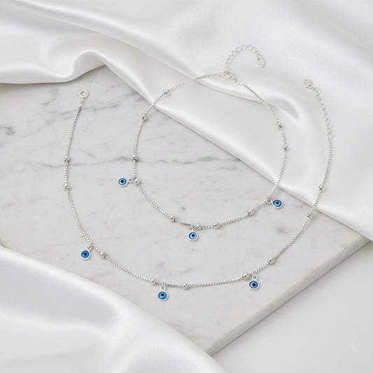 Silver Sleek and delicate Evil eye Anklet For her