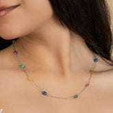 Radiant Multicolored Gemstone Sterling Silver Chain