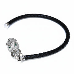 Silver Majestic Jaguar leather bracelet For mens