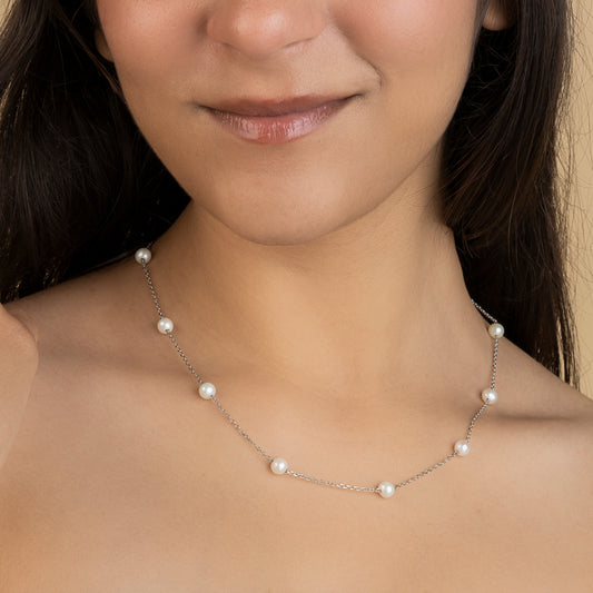 Classic Round Freshwater Pearl Sterling Silver Chain