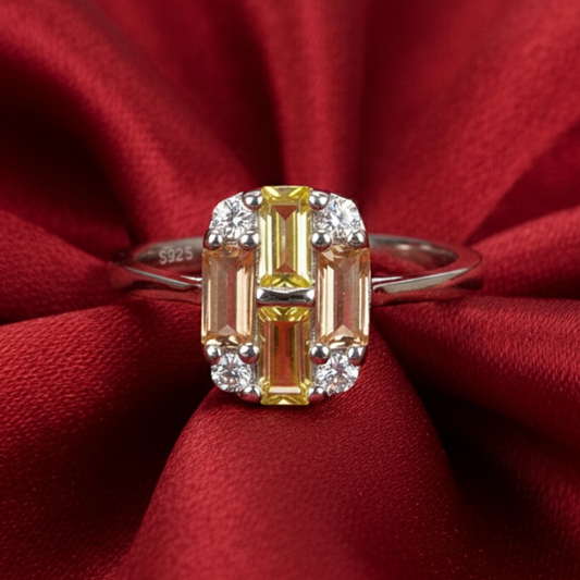 Silver Sun Kissed Geometric Deco Ring For Her