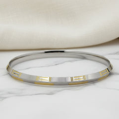 Silver Gold polish Parallel lines Mens Bracelet (kada) for him