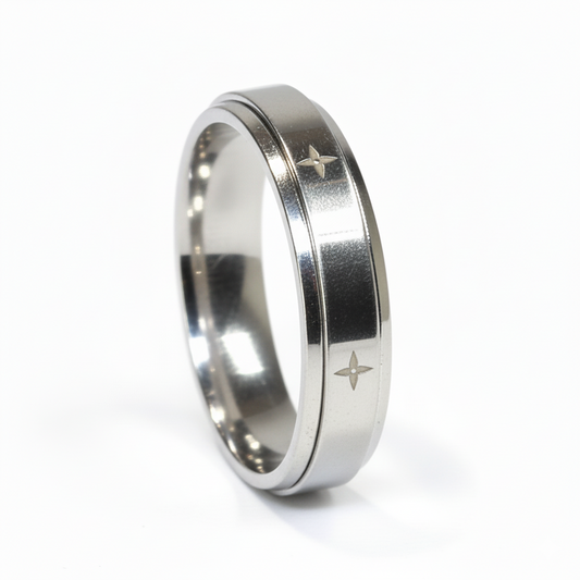 Silver zenith Star spinner Band ring For him