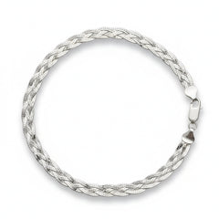 Silver Italian Braided anklet with rhodium polish