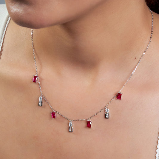 Silver Ruby Red Charms Necklace