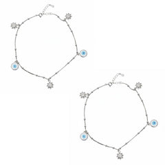 Silver Evil eye and Sun charms Anklet