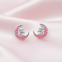 Silver Pink Paradise Unicorn Studs Earrings