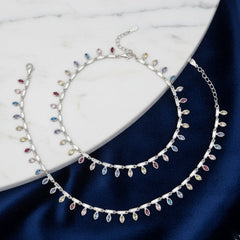 Silver Dazzling Rainbow Multi-colored Marquise Anklet