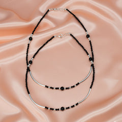 Silver Modern & stylish Black beads Anklet for her