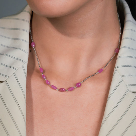 Silver Radiant Ruby gemstone Chain for Her