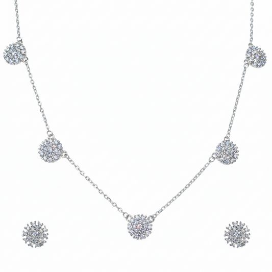 Silver Snowflake Cluster Necklace Set