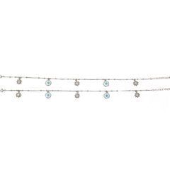 Silver Evil eye and Sun charms Anklet