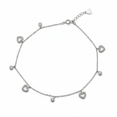 Silver Heart Charm Anklet