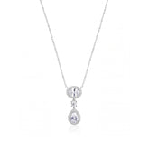 A high-resolution e-commerce composite image of a two-tiered 925 Sterling Silver dangle necklace with sparkling oval and teardrop lab-grown diamonds.