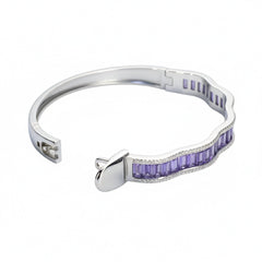 Silver Amethyst Purple Baguette Cut Zirconia Bracelet