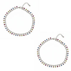 Silver Multicoloured Heart Drop Anklet