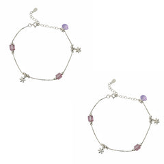 925 Sterling Silver Amethyst Cube & Snowflake Charm Anklet for her
