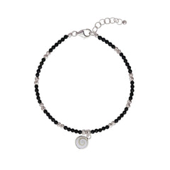 Silver Sleek Charm Black Beads Bracelet