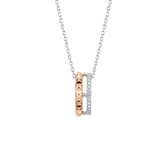 Necklace with three interlocking rings in silver, rose gold, and white gold 925 silver pendant for women