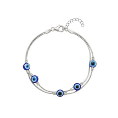 Silver Fancy Evil eye Double Chain Loose Bracelet