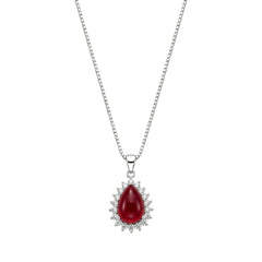 Red teardrop pendant with silver chain for women