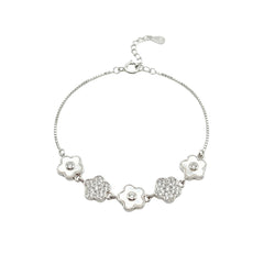 Silver Cute Flower Design Chain Bracelet With MOP & CZ Diamonds