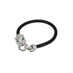 Silver Luxury Leather Panther Bracelet For Her
