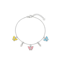 Silver Butterfly Charm Bracelet with Enamel & Pearl Drops