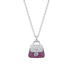 Necklace with a handbag-shaped pendant featuring pink and white stones 925 silver pendant for women