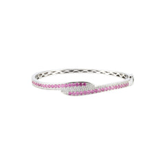 Silver Pave Ribbon Pink Bracelet For Her