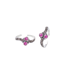 Silver Pink Oxidized Heritage Toe Rings