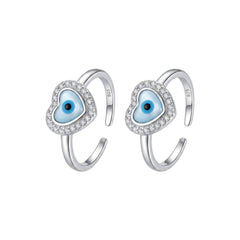 Silver Heart Evil Eye Adjustable Toe Ring