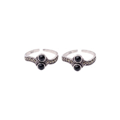 Silver Oxidized Black Stone Toe Ring