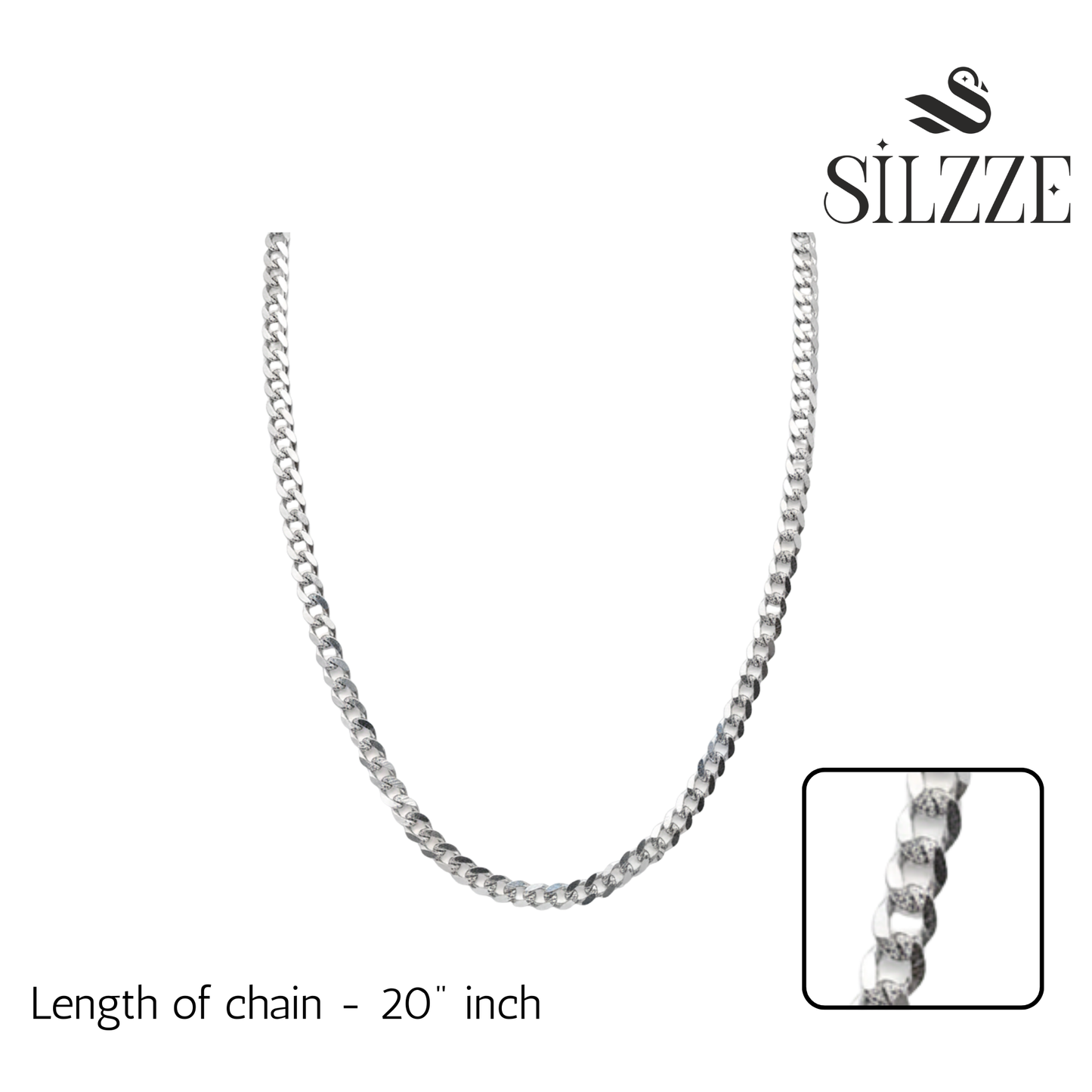 Silver Curb Interlock Chain For Him