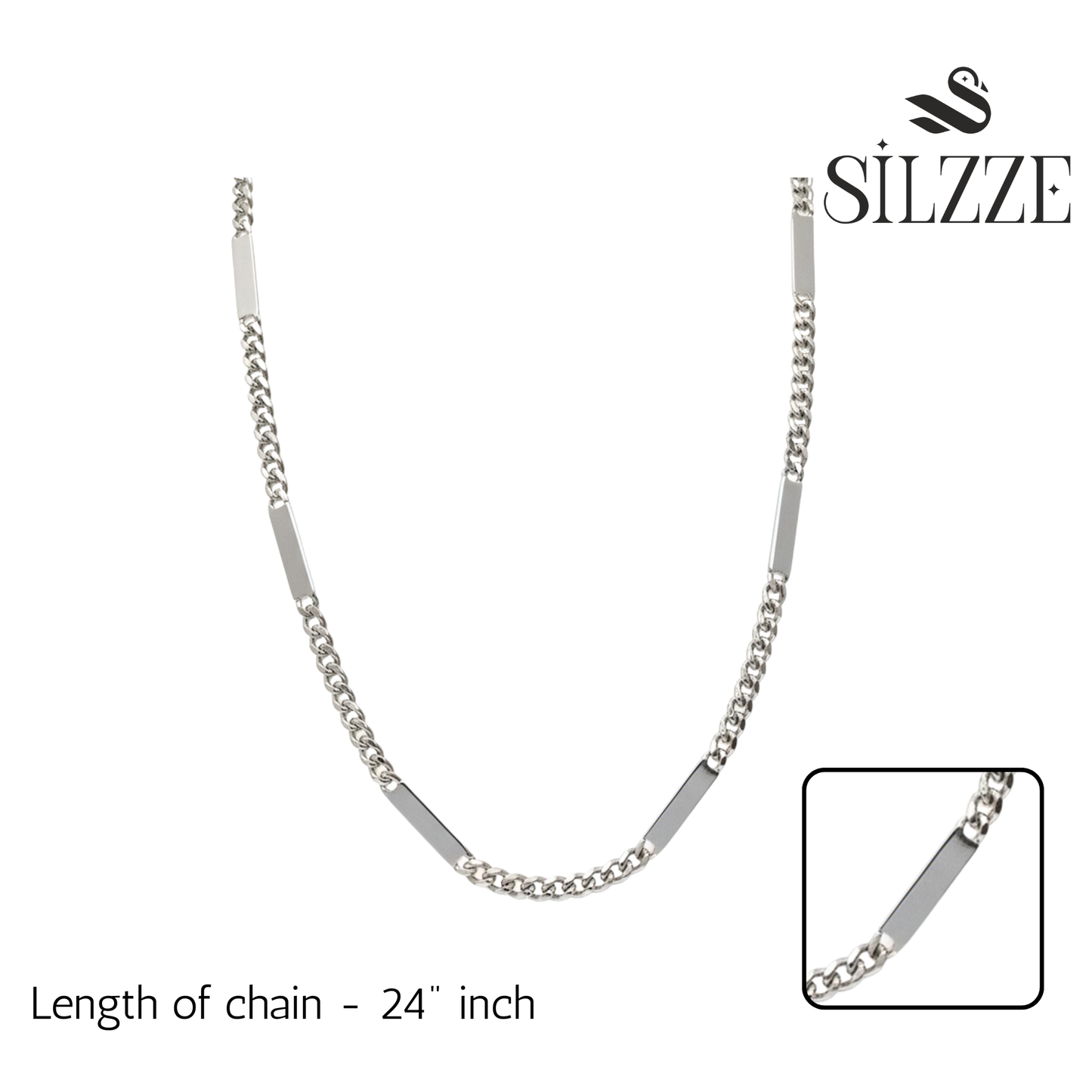 Silver Modern Hybrid Bar Chain For Him