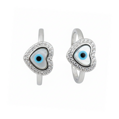 Silver Heart Evil Eye Adjustable Toe Ring