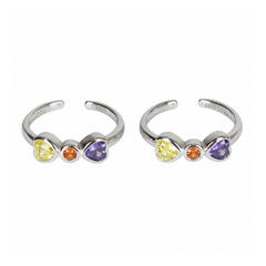 Silver Vibrant Multi Stone Heart Adjustable Toe Ring
