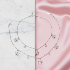 Silver Floral Charm anklet for her