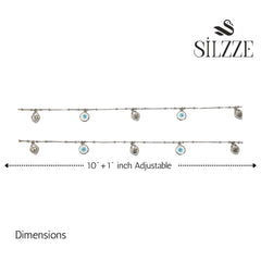 925 Silver Heart Padlock and Evil Eye Charm Anklet