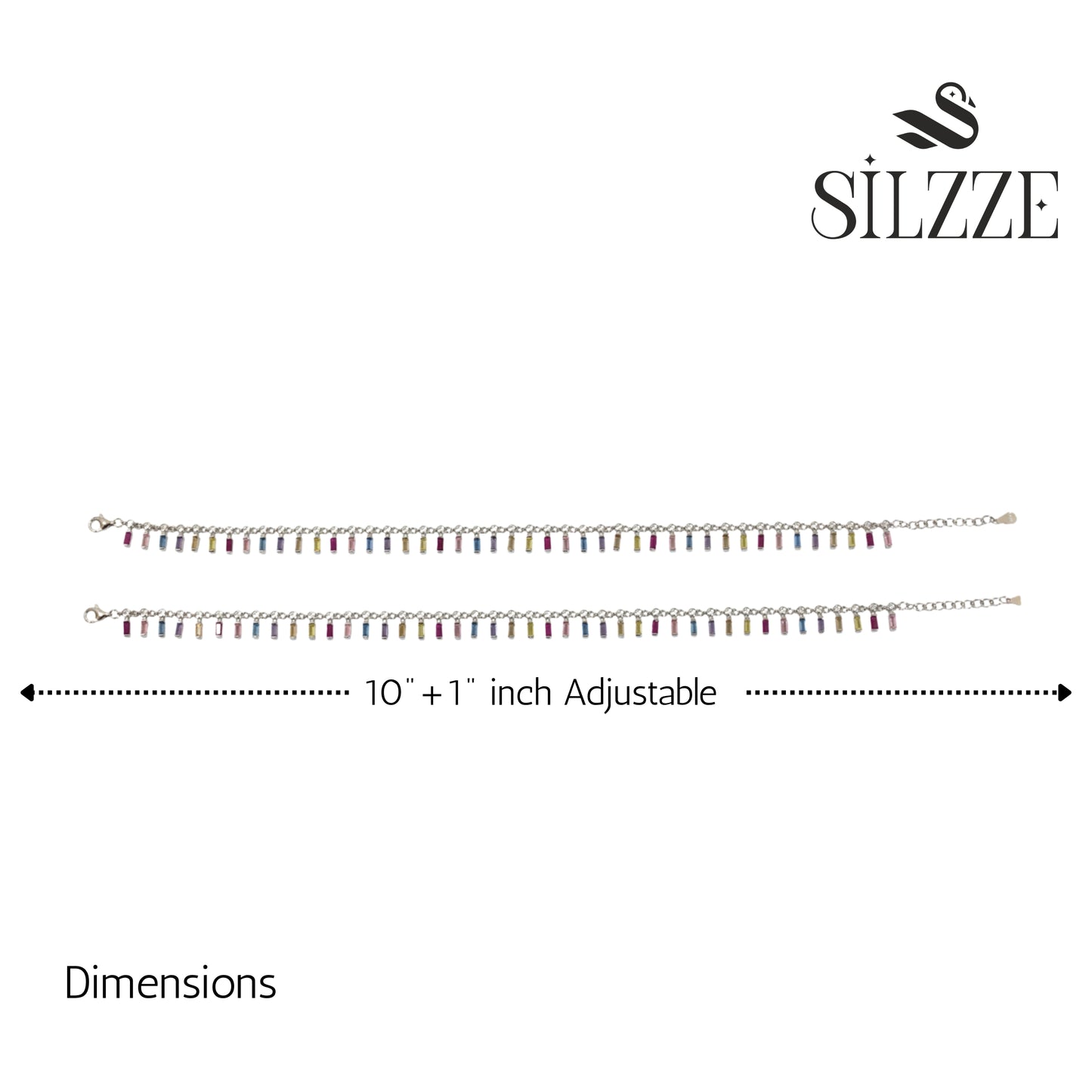 925 Silver Rainbow radiance Multi-Colored Baguette Anklet Set for her