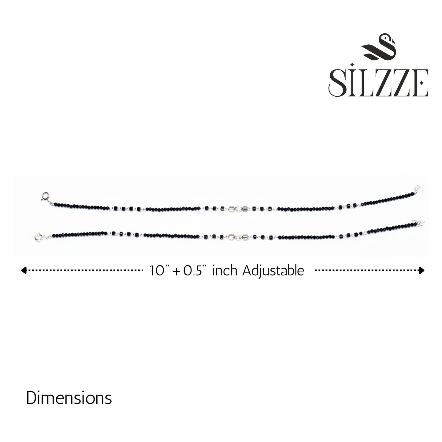 Silver Textured Modern Black beads anklets For her