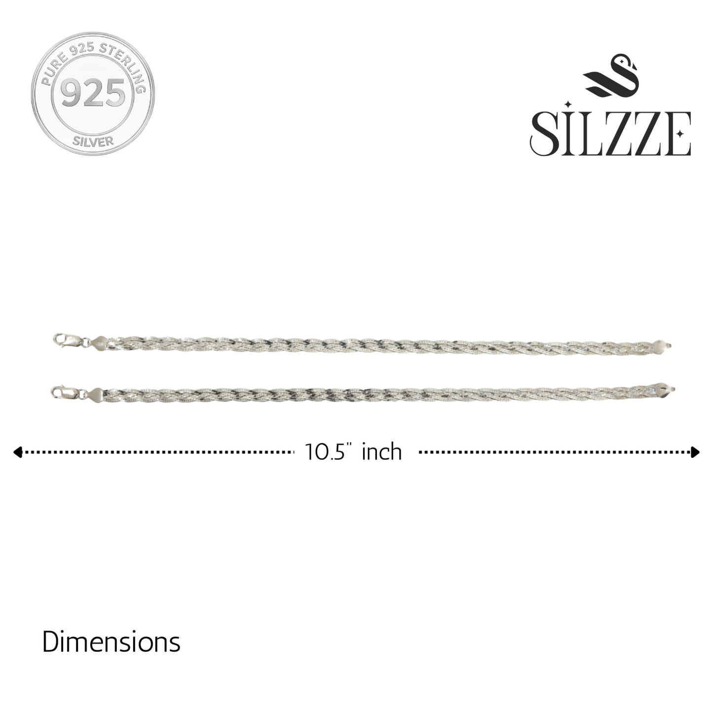 Silver Italian Braided anklet with rhodium polish