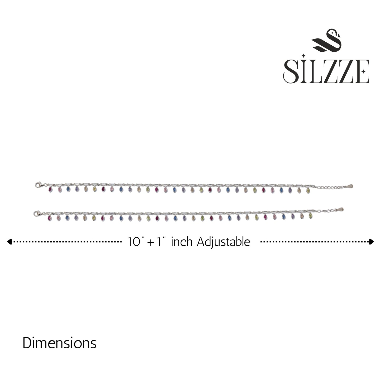 Silver Dazzling Rainbow Multi-colored Marquise Anklet