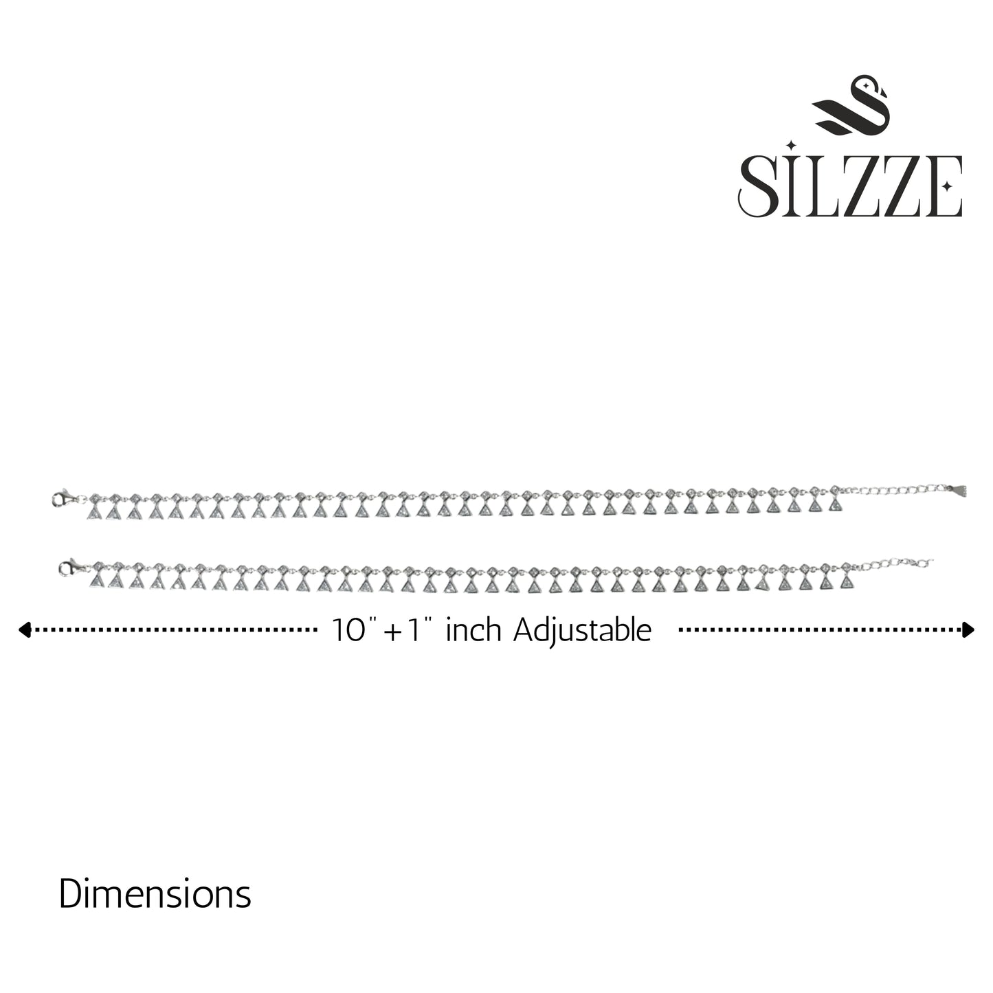 Silver Premium Triangle shaped CZ Diamond Anklet
